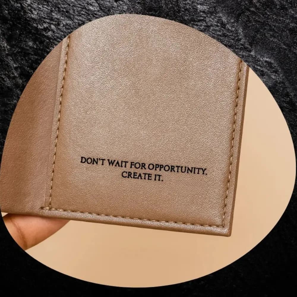 Full Grain RFID wallet corner engraving placement