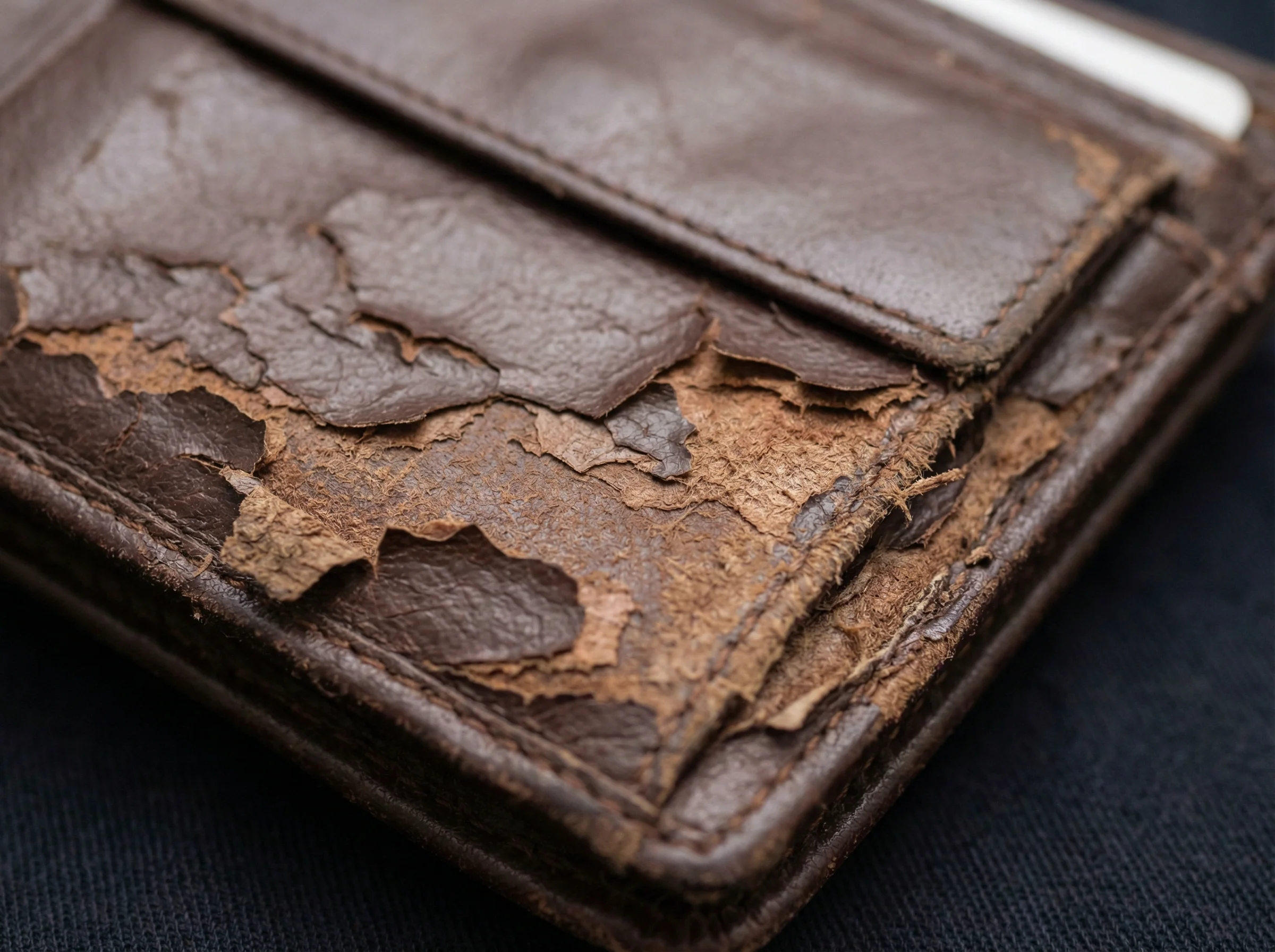 Flaking or coating separation on leather surface